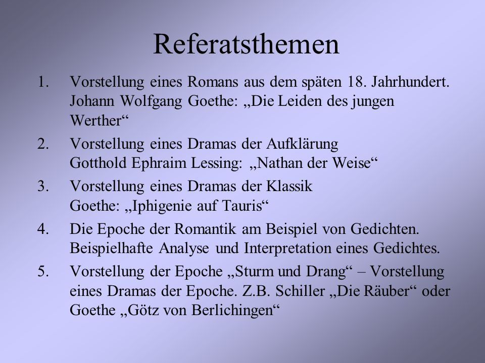 Referatsthemen Vorstellung Eines Romans Aus Dem Spaten Referatsthemen Vorstellung Eines Romans Aus Dem Spaten